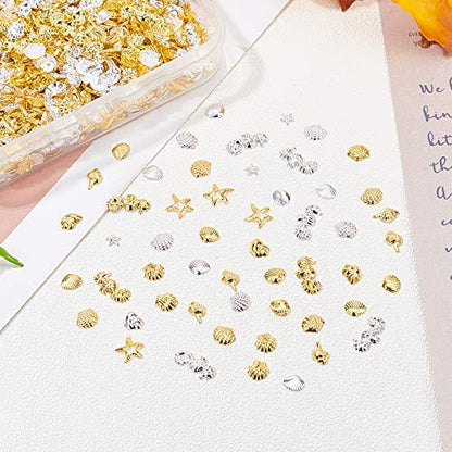 OLYCRAFT 2380pcs Ocean Themed Resin Filler Alloy Epoxy Resin Supplies UV Resin Filling Accessories for Resin Jewelry Making Sliver & Gold- 7 Shapes - WoodArtSupply