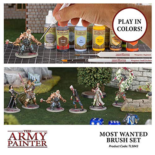 The Army Painter Most Wanted Brush Set - Miniature Small Paint Brush Set of 3 Acrylic Paint Brushes - Drybrush, Regiment Model Paint Brush & Fine The Army Painter