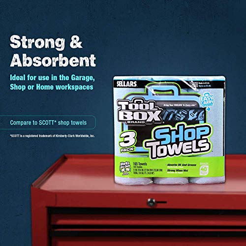 Sellars 54483 Toolbox Shop Towels 3-Pack, 11" Length x 9.4" Width, Blue (1 Packs of 3 Rolls, 55 Sheets per Roll)