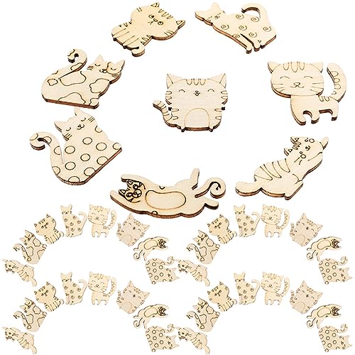 ibasenice 50pcs Unfinished Wooden Cat Cutouts Wood Discs Slices Blank Cat Animal Shaped Disc for Home DIY Handicraft Birthday Party Small Cat Party ibasenice