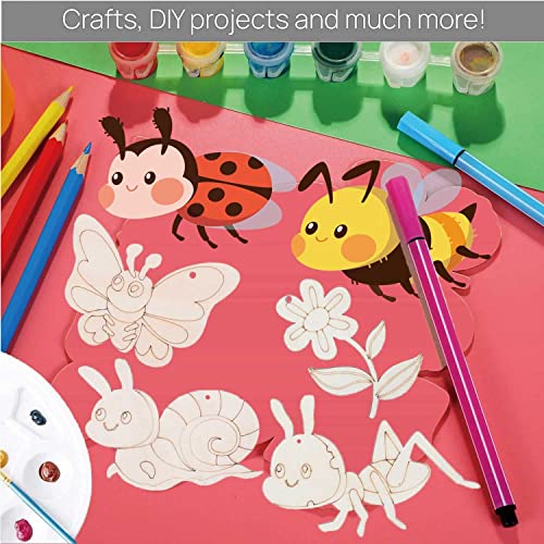 Unfinished Wooden Cutouts 8 Styles Butterfly Bee Sunflowers Spring Wood Slices Hanging Ornaments Blank Wooden Paint Crafts for Kids Painting, DIY Bunhum