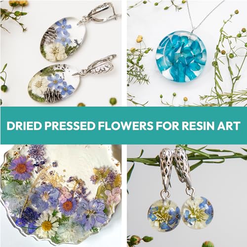 Resiners 100Pcs Dried Pressed Flowers for Resin Molds, Blue Real Natural Dried Flowers Dry Leaves kit for Scrapbook Supplies Card Making Resin Resiners