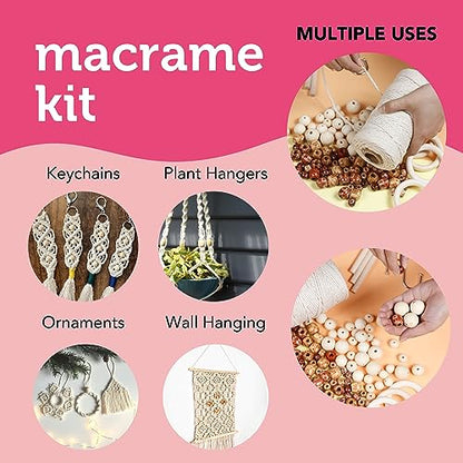 Incraftables Macrame Kits for Adults Beginners & Kids. Macrame Supplies with Natural Cotton Macrame Rope Cord, Wooden Sticks, Rings, Wood Beads, S - WoodArtSupply