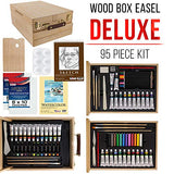 U.S. Art Supply 95 Piece Wood Box Easel Painting Set - Oil, Acrylic, Watercolor Paint Colors and Painting Brushes, Oil Artist Pastels, Pencils - U.S. Art Supply