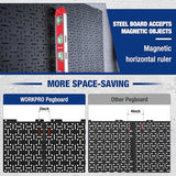 WORKPRO Metal Pegboard 16”x 32” Steel Panel with Round Holes & Vertical Slots, Black Heavy Duty Garage Peg Board Wall Pegboard Organizer for Wood WORKPRO