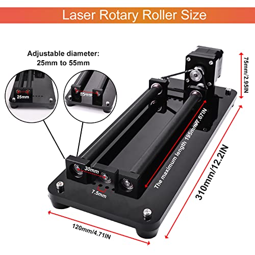 Laser Rotary Roller, Laser Engraver Y-axis Rotary Roller Engraving Module for Cylindrical Objects, Compatible with Most Kinds of CNC Laser Cutter and CAMXTOOL