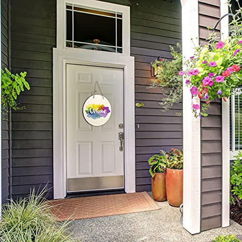 Sublimation Door Hanger Outdoor Hanging Vertical Sign Welcome Wreaths Front Door Round Wood Hanging Front Door Sign for Home, Garden,Yard, Bar Jetec
