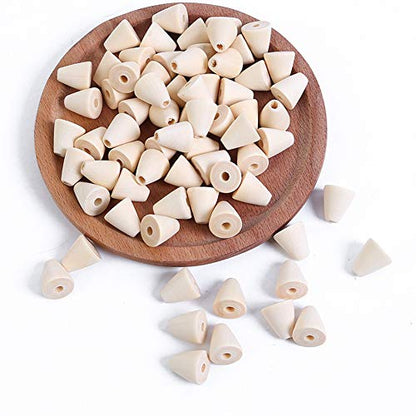 100Pcs Natural Wood Beads Cone Shape Unfinished Wooden Loose Beads Wood Spacer Beads with Hole for Crafts DIY Jewelry Making, 16 x 14MM