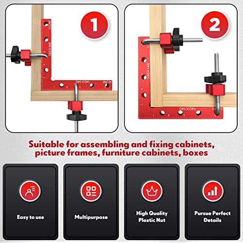 Relitec R Clamping Square, 90 Degree Corner Clamp, Right Angle Clamp For Woodworking, Included 2 Aluminum Alloy Positioning Squares (14cm/5.5")+ 4 - WoodArtSupply