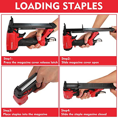 WORKPRO 7116 Pneumatic Staple Gun, 22 Gauge Upholstery Stapler with 1884pcs Staples 1/4"to 5/8", Air-Powered, Rear Exhaust, for Carpentry, - WoodArtSupply