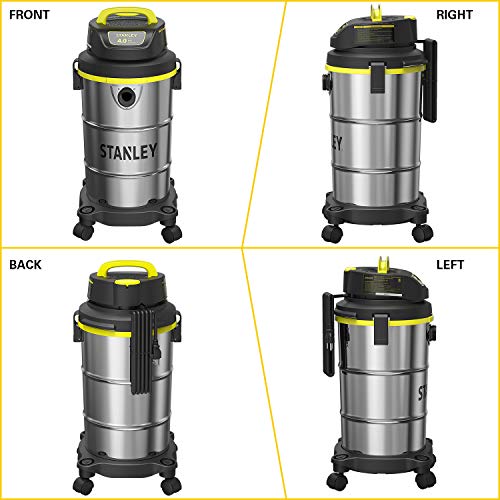Stanley Wet/Dry Vacuum, 5 Gallon, 4 Horsepower, Stainless Steel Tank - Silver+yellow+black - SL18130 Stanley