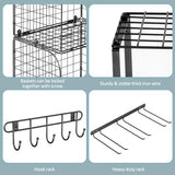 ThreeHio Garage Shelf Wall Mounted with Wire baskets, Heavy Duty Garage Wall Shelving with Garden Tool Rack and Hooks, Wire Shelf Baskets Tool ThreeHio