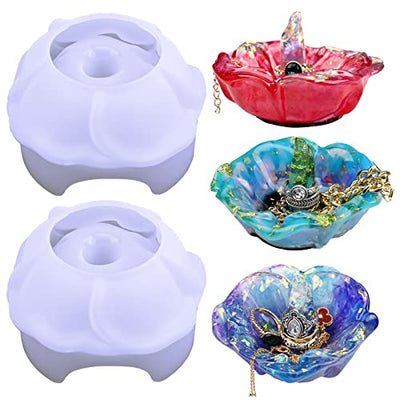 Actvty Ring Holder Resin Mold, 2Pcs Rose Ring Dish Silicone Molds for Epoxy Resin, Silicone Resin Molds for DIY Jewelry Holder Dish, Resin Crafts,