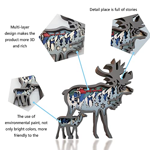 3D Wooden Reindeer Decor - Rustic Forest Animal Wall Sculpture for Home and Office CmayAlgc