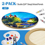 Falling in Art Unfinished Round Birch Wood Panels Kit for Painting, Wooden Canvas 2 Pack of 20 Studio 3/4" Deep, Cradle Boards for Pouring, Art, Falling in Art