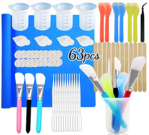 Yuiviot Reusable Silicone Epoxy Resin Tools Kit, Silicon Mat, Silicon Measuring Mixing Cups, Silicon Stir Sticks, Pipettes, Finger Cots for Epoxy - WoodArtSupply