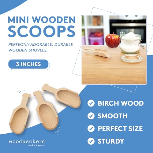 Mini Wooden Spoons 3 Inches Long, 25 Unfinished Teaspoon Scoops for Jars, Bath Salts, Body Scrubs, Salt & Spice Containers, by Woodpeckers - WoodArtSupply