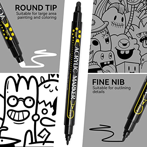 Tesquio Paint Marker, Dual Tip Acrylic Paint Pens, 8 Pack Black & White Paint Pens Ideal for Wood, Rock Painting, Canvas, Stone, Glass, Ceramic Tesquio