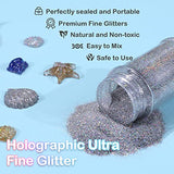HTVRONT Holographic Extra Fine Glitter Powder - 50g/1.76oz, for Resin, 0.008"Portable Ultra Fine Glitter Powder for Nails, Candle Making, Crafts, HTVRONT