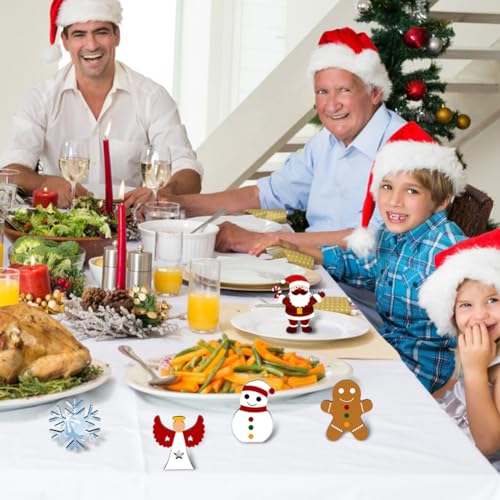 MAYJOYDIY 6pcs Christmas Snowman Tree Wooden Cutouts Santa Claus/Angels/Snowflakes/Gingerbread Man Christmas Ornaments Unfinished Wood for Christmas MAYJOYDIY