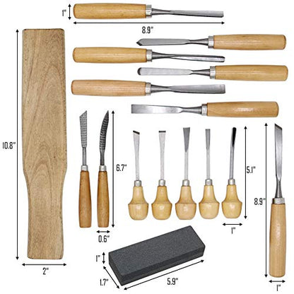 Lulu Home Wood Carving Tools, 16PCS Professional Carving Knife Tool Set for Woodworking Premium Wood Handle with Chisel Gouge Whetstones - WoodArtSupply