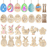 TOYANDONA 48 Pcs Easter Wooden Ornaments, Unfinished Wood Easter Cutouts Hanging Embellishments Easter Wooden Crafts for Kids Easter Party Supplies TOYANDONA