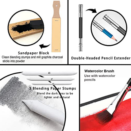 KALOUR 82 Pack Drawing Sketching Kit, Pro Art Supplies with Sketchbook, Include Tutorial,Colored, Graphite, Charcoal, Watercolor,Metallic & Pastel KALOUR