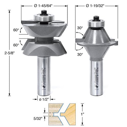 Amana Tool - 55468 2Piece Carbide Tipped Edge Banding 30 Deg x 1-19/32 Dia x 1" 2 - WoodArtSupply