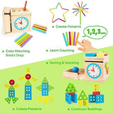 JUSTWOOD Montessori Toys for 1+ Year Old, 8-in-1 Wooden Play Kit Includes Object Permanent Box, Learning Activity Cube, Sorting & Stacking Toy, JUSTWOOD