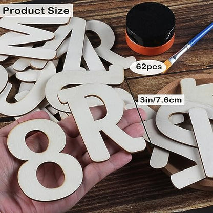 Wooden Letters 3 inch for Crafts Unfinished Capital 3 Wood Letters and Numbers Set Focal20 Small Wooden Alphabet Letters for DIY Painting Arts Home