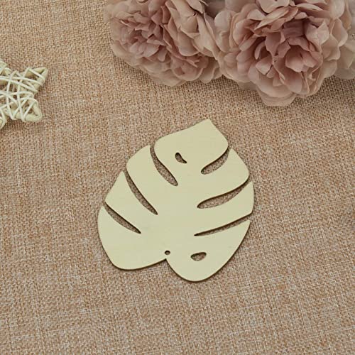 20pcs Plam Leaf Wood DIY Crafts Cutouts Wooden Turtle Leaf Shaped Hanging Ornaments with Hole Hemp Ropes Gift Tags for Hawaii Spring Summer Holiday