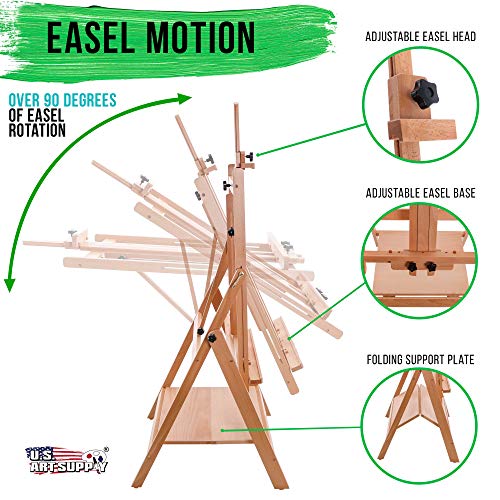 U.S. Art Supply Large Adjustable H-Frame Multi-Purpose Studio Artist Wooden Floor Easel - Tilts Flat, Mast Adjusts to 88" High, Holds 59" Canvas - US ART Supply