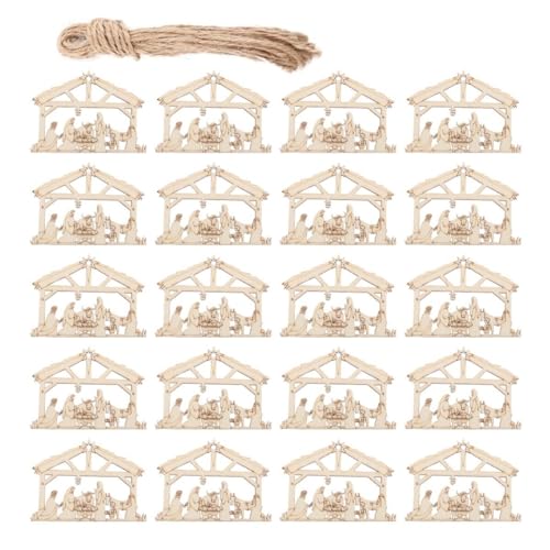 SEWACC Wooden Nativity Scene Ornaments 20Pcs Unfinished Blank Celebrate The Birth of Jesus Shape Cutout Craft Decorations for DIY Crafts Christmas SEWACC