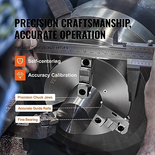 VEVOR 3-Jaw Lathe Chuck, 10'', Self-Centering Lathe Chuck, 0.24-9.84 in/6-250 mm Clamping Range with T-key Fixing Screws Hexagon Wrench, for Lathe 3D - WoodArtSupply