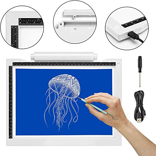 iVyne Bright Crafting Light Pad A4 - Battery & Cable Powered LED Light Box - Batteries Not Included -for Cricut Vinyl Weeding Tools, Tracing, Drawing, Sketching, Crafting, and HTV Vinyl (White)