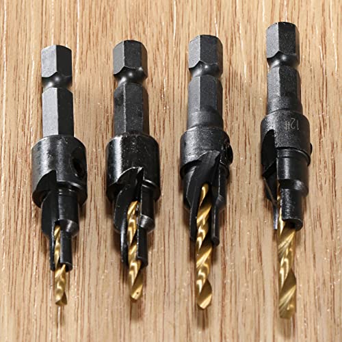 1/4 inch Hex Shank Countersink Drill Bit Power Tools Accessories for Plastic Metal Woodworking Tool by Power Drill 4Pcs/Set #6#8#10#12 (Gold)