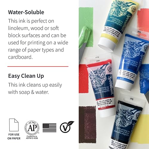 Speedball Water-Soluble Block Printing Ink Starter Set, 4-Color Set, 1.25-Ounce Tubes - WoodArtSupply