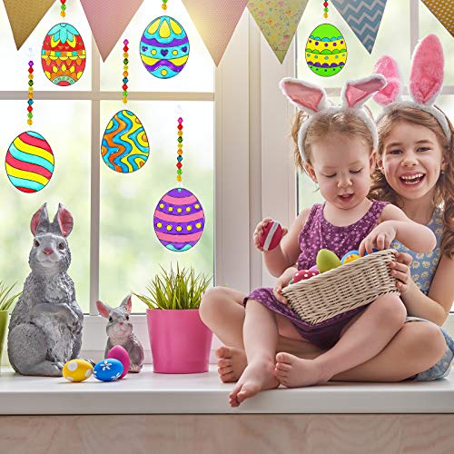 24 Sets Easter Egg Suncatcher Ornaments Decoration DIY Window Paint Art Stickers Craft Kit 8 Designs Easter Egg Suncatchers for Kids Classroom Easter Winlyn