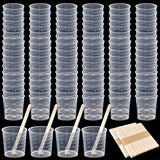 Coopay 100 Pack 30ml/1oz Plastic Graduated Cups Transparent Scale Cups Clear Epoxy Mixing Cups with 100 Pack Wooden Stirring Sticks for Resin, Epoxy, Coopay