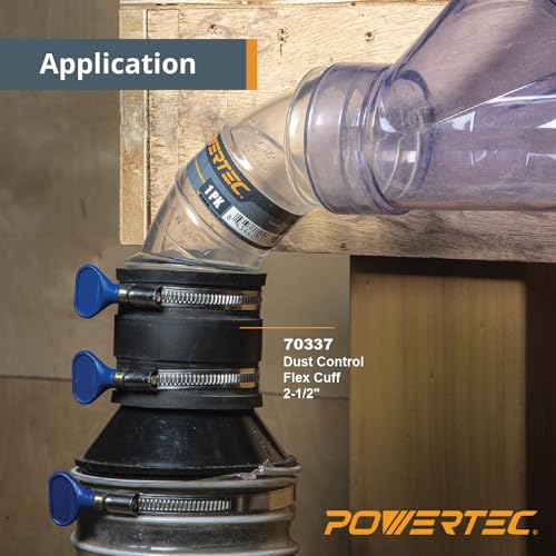 POWERTEC 70402 4" Hose to 2-1/2" Hose Cone Reducer and 2-1/2" Dust Control Flex Cuff with Adjustable Key Hose Clamps for Dust Collection on Power - WoodArtSupply