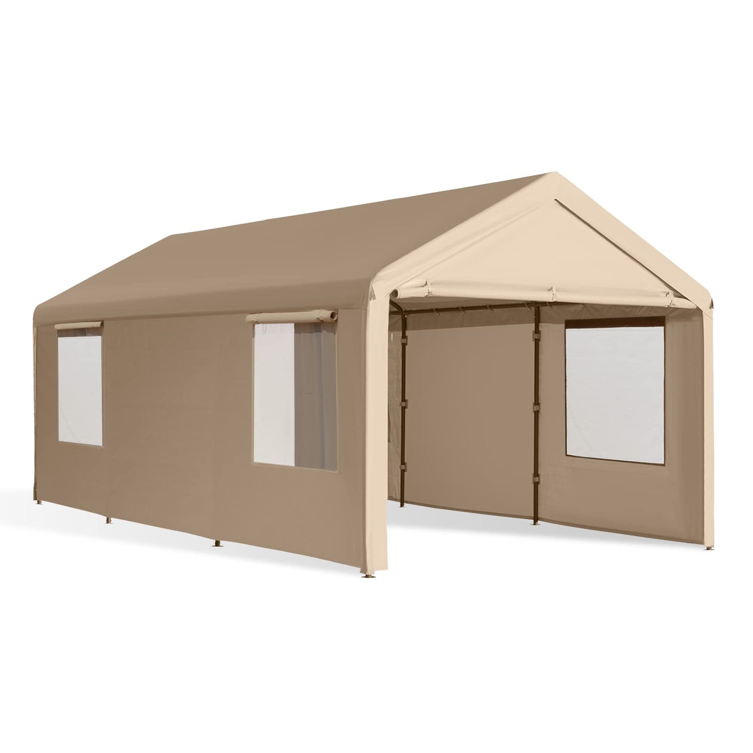 Gardesol Carport, 10'x20' Heavy Duty Carport with Roll-up Ventilated Windows, Portable Garage with Removable Sidewalls & Doors for Car, Truck, Boat, Gardesol
