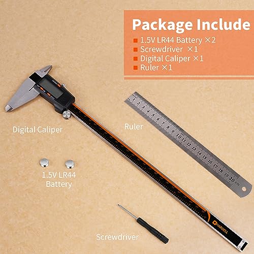 HARDELL Digital Caliper 0-12 Inch/300mm with Large LCD Screen， Electronic Digital Vernier Caliper Auto-Off Feature, Inch/Millimeter, Digital Ruler HARDELL