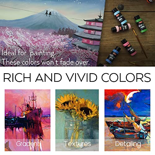 Acrylic Paint Set of 64 Colors 2fl oz 60ml Bottles with 12 Brushes,Non Toxic 64 Colors Acrylic Paint No Fading Rich Pigment for Kids Adults Artists HissiCo