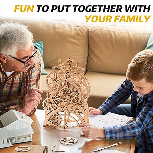 ROKR 3D Wooden Puzzles DIY Clock Kits for Adults to Build Wood Model Building Kit Unique Birthday Gift Pendulum Clock ROKR