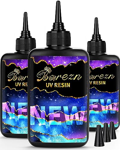 Bsrezn 300g Clear UV Resin Hard, High Gloss UV Cure Epoxy Resin Crystal Kit Premixed Resina UV Curing Transparent Solar Activated Glue for Jewelry