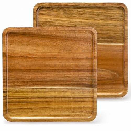 Elsjoy 2 Pack Acacia Wood Square Serving Tray, 10 Inch Square Wood Serving Platter Wooden Serving Board, Square Acacia Wood Plates for Charcuterie, - WoodArtSupply