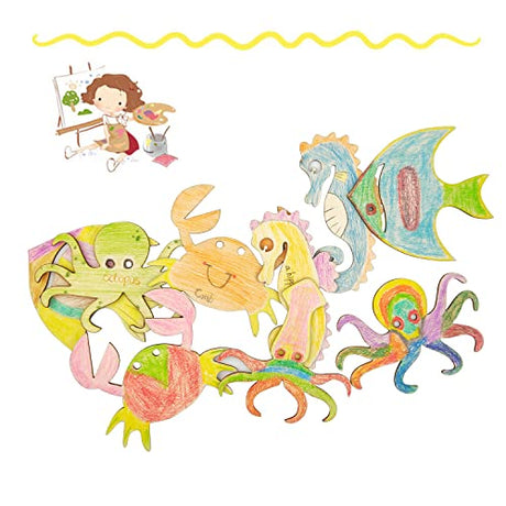 40 Pack Wood Ocean Sea Animal Cutouts Unfinished Wooden Sea Animals Paint Crafts Wooden Ocean Sea Animal Hanging Ornaments DIY Sea Animal Craft Gift Xonzmmk