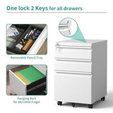 VIYET 3 Drawers Mobile File Cabinet, Rolling File Cabinet Fully Assembled Under Desk, Metal Filing Cabinet with Lock for Home Office Organizer VIYET