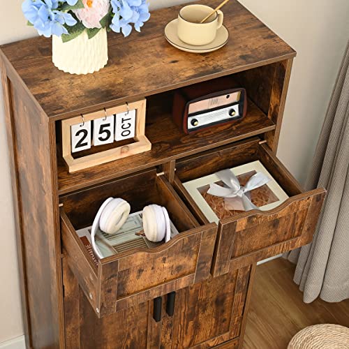 Iwell Storage Cabinet with 2 Drawers & Adjustable Shelves, Farmhouse Kitchen Storage Cabinet with Door, Cupboard, Floor Cabinet for Living Room, Iwell