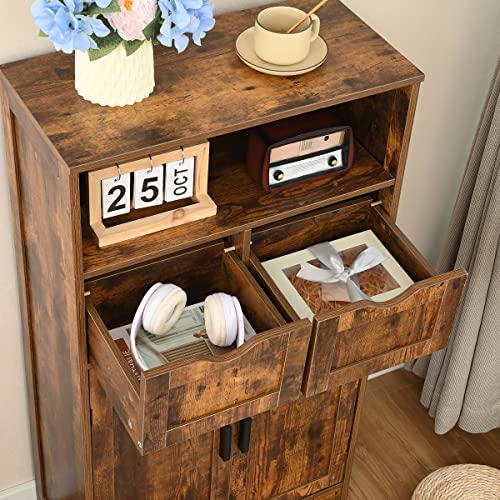 Iwell Storage Cabinet with 2 Drawers & Adjustable Shelves, Farmhouse Kitchen Storage Cabinet with Door, Cupboard, Floor Cabinet for Living Room,